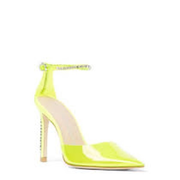Stuart Weitzman 100 Strap Pump Neon Yellow Heels Bold Bright Stiletto Shoe - Picture 1 of 8